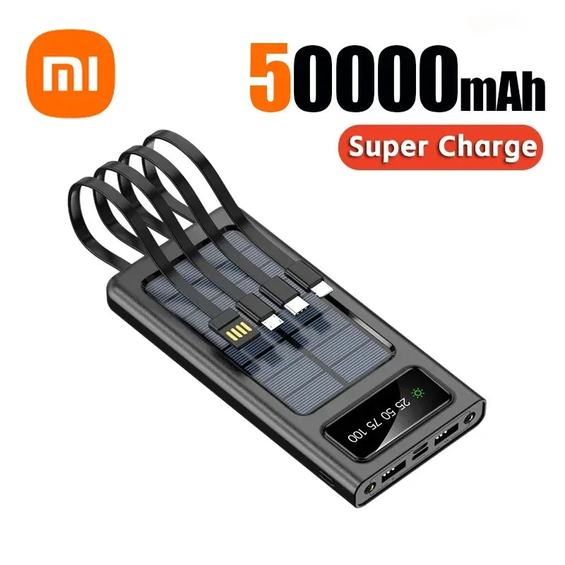 Xiaomi 200000mAh Solar Power Bank Built Cables Solar Charger 2 USB Ports External with LED Light Super Fast Charger Powerbank