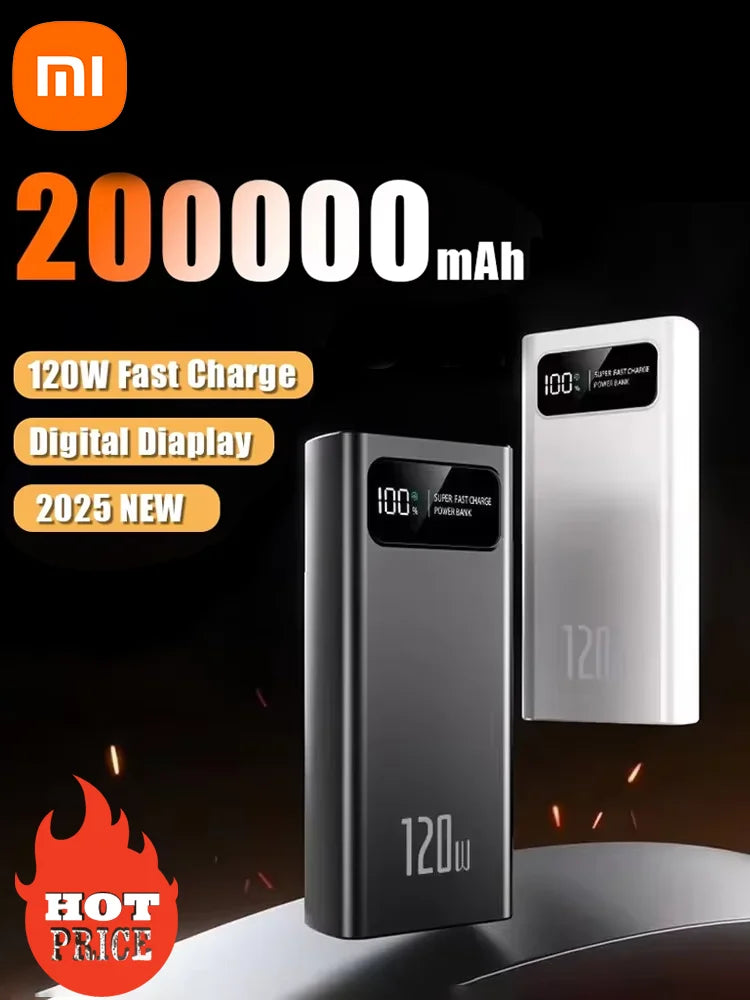 Xiaomi 200000mAh 120W Power Bank Super Fast Charging Battery High Capacity Digital Display Power Bank For Iphone Samsung Huawei