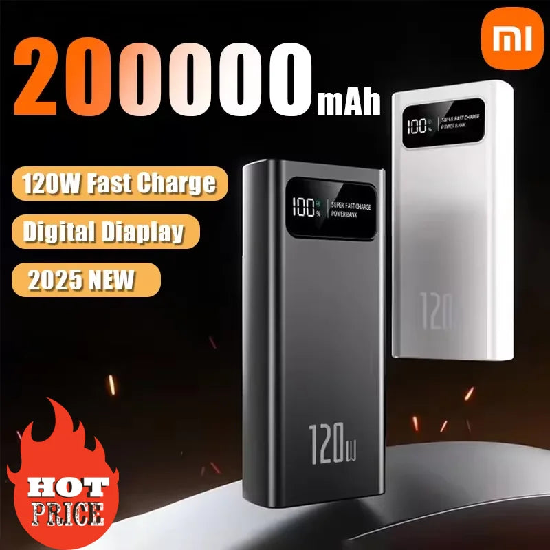 Xiaomi 200000mAh 120W Power Bank Super Fast Charging Battery High Capacity Digital Display Power Bank For Iphone Samsung Huawei