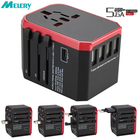 Melery Travel Smart Adapter International Plug Adaptor Wall USB Type C Charger AC Power US EU UK AU for iPhone iPad Android