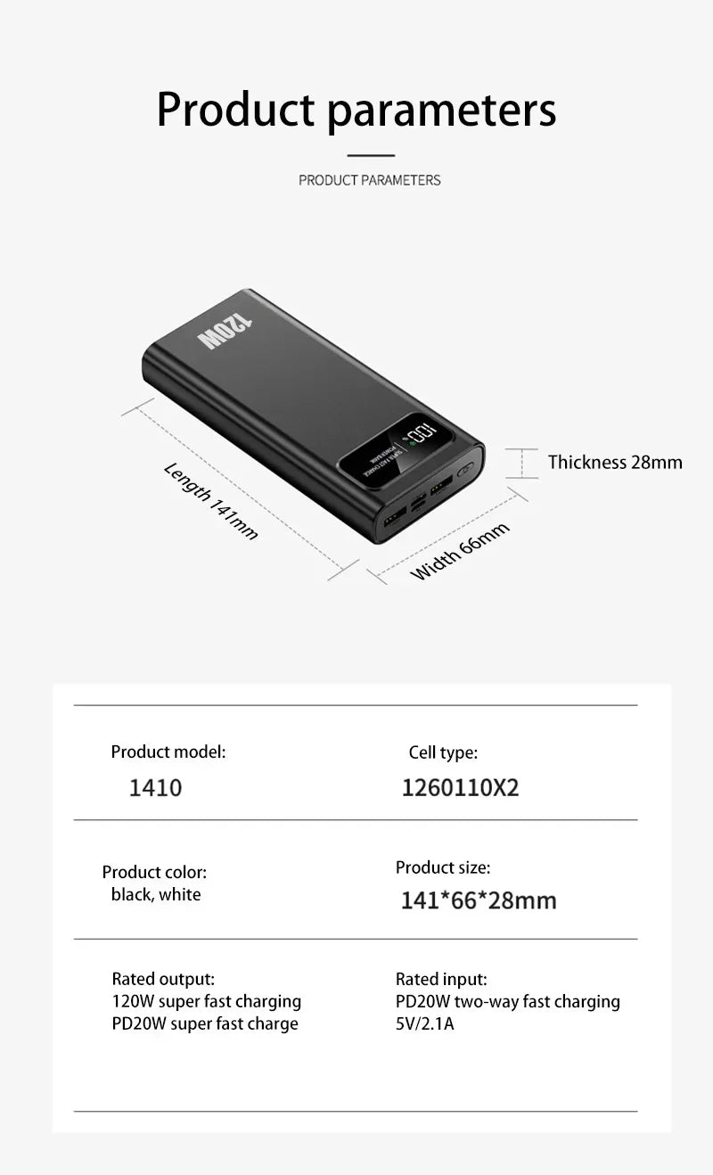 Xiaomi 200000mAh 120W Power Bank Super Fast Charging Battery High Capacity Digital Display Power Bank For Iphone Samsung Huawei